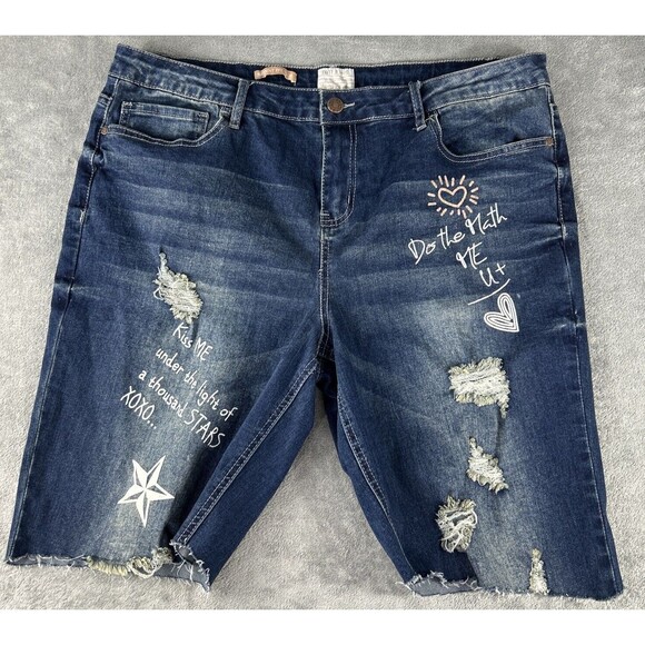 Elite Premium Denim 15 / 16 Cut Offs Jeans Grunge Y2K Art Distress Graphic - Picture 1 of 15